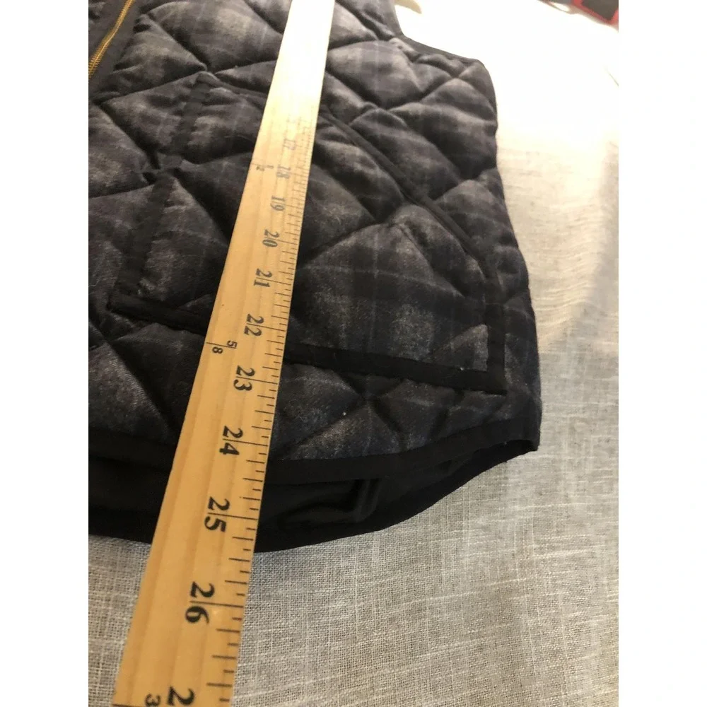 J. Crew Vest Womens Large Gray Black Plaid Quilted Down Puffer Outdoor